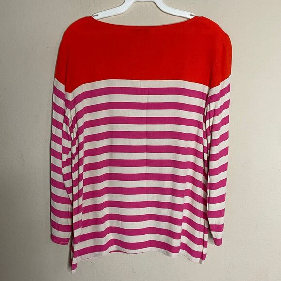 Size 4 J.Crew top long sleeved rayon shirt orange pink stripe bright women’s - Picture 5 of 5